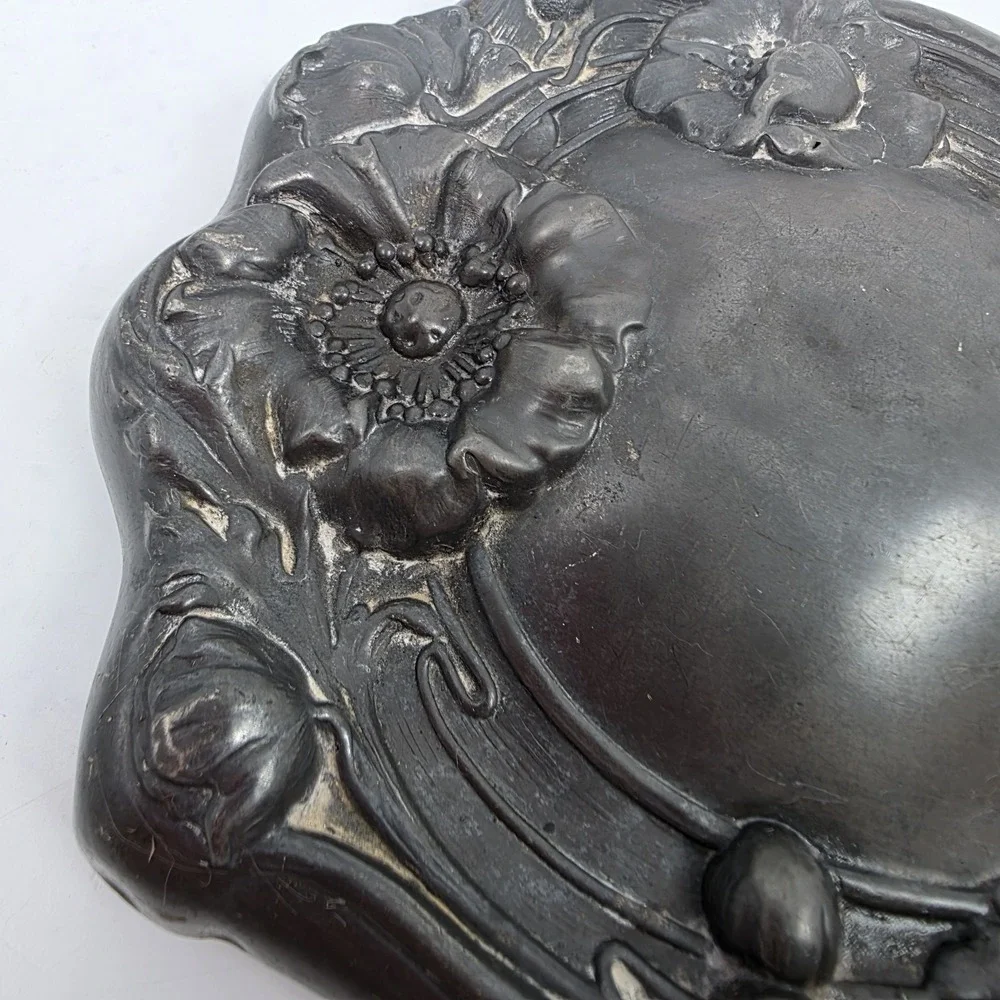 Vintage‎ Art Nouveau Repousse Handheld Mirror Bevelled Glass 10